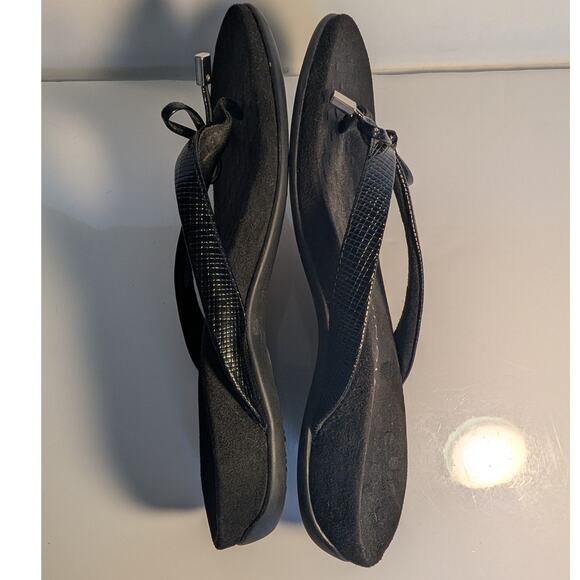 VIONIC Bella Toe Post Flip Flop Sandals with Bow Black Lizard Reptile Women's 7 - Picture 9 of 15